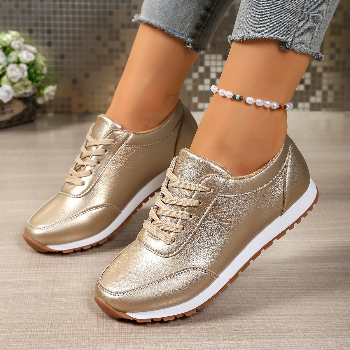 Women's Plus Size Comfortable Round Toe Lace-Up Thick Sole Sports Shoes Casual Running Shoe Summer_vogvips.com