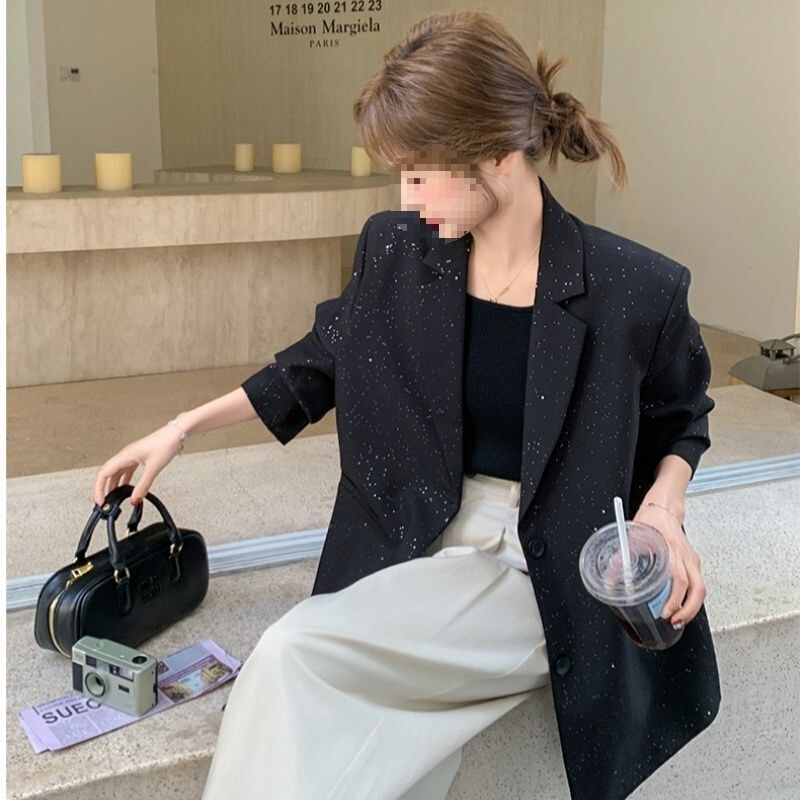 Black Chanel-style blazer for women, 2026 spring/autumn new style, trendy, loose-fitting, elegant, casual suit