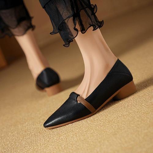 Spring and Autumn Pointed Head Black Low Heel Flat Soft Face Soft Sole Casual Matchable Comfortable Women's Shoes
