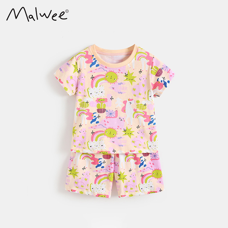 Malwee transfronterizo niñas dos piezas de verano nuevo lindo niño pequeño conjunto de cuello redondo pijamas de niños europeos y estadounidenses