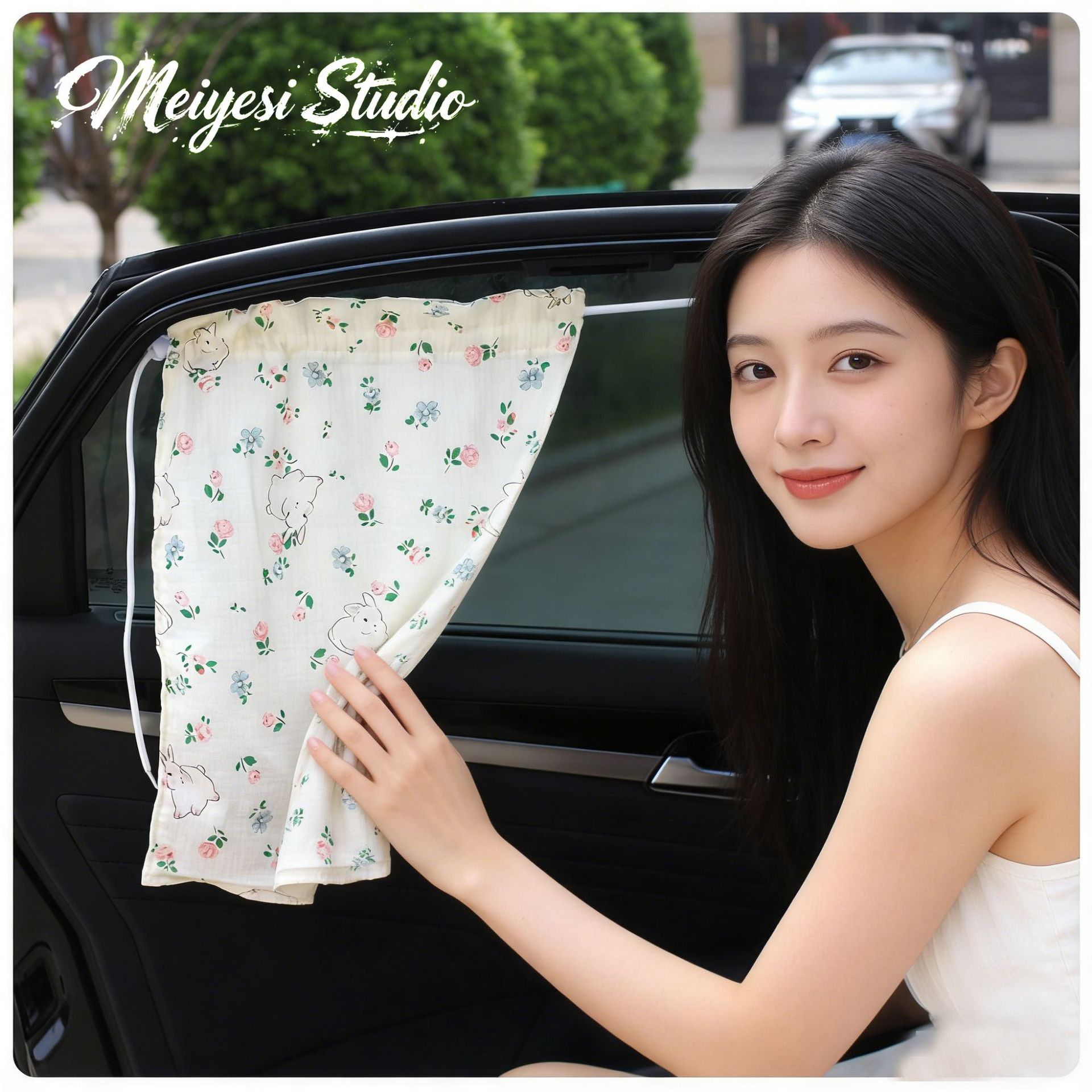 Car Sunshade Side Curtain Cartoon Style Sun Protection and Heat Insulation Curtain Cute Suction Cup Type Car Window Sunshade