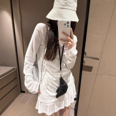 女性用シンプルカジュアルツーピースセット、テンセルコットンニット薄手長袖Tシャツ、中空日焼け止めトップス、ショートスカートスーツ