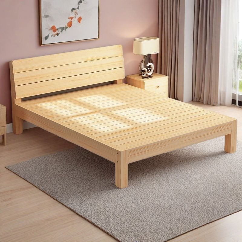 Solid Wood Bed 1.5m for Home Use, Modern Simple Storage Double Bed 1.8m Panel Rental Single Bed Frame 1.2m