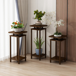 Solid Wood Flower Rack Storage Rack Chinese Real Floor-standing New Chinese Wooden Flower Pot Bamboo Antique Living Room Diaolan Flower Rack