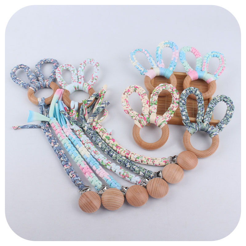 Bricolaje creativo bebé suministros de haya chupete clip tejido a mano color mezclado chupete cuerda anti-caída cadena mordedor traje