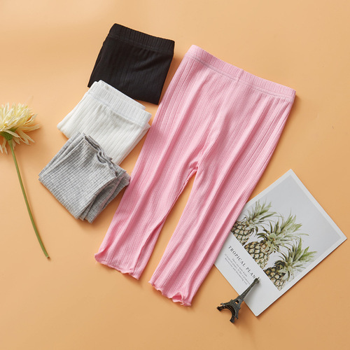 New style leggings children's thin slimming new style lace flower breathable 7/8 pants with lace girls' pants 