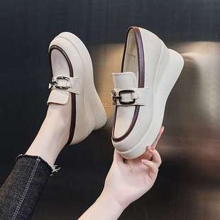 Wedge Flats for Women in Autum 2025 New Thick-Soled Round-Toe Soft-Soled Women's Shoes One-Legged Fashionable Women's Small Leather Shoes