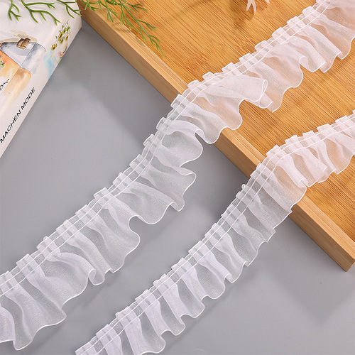 White polyester lace gauze with pleated lace accessories handmade DIY wrinkled clothing accessories skirt lace wholesale