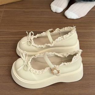 Black Sweet Bow Mary Jane Shoes 2025 Autumn New Retro Thick Sole Heightening Lolita Small Leather Shoes for Women