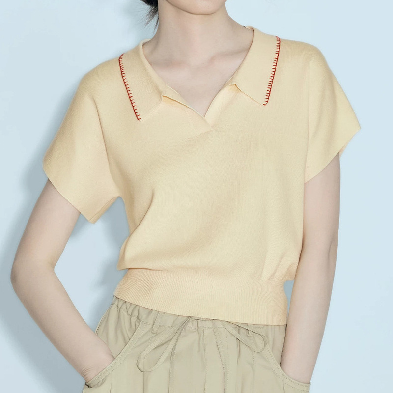 2026 Summer New Style Casual French Academy Style Relaxed Fit Waist-Slimming Turn-Down Collar Knit Sweater 071