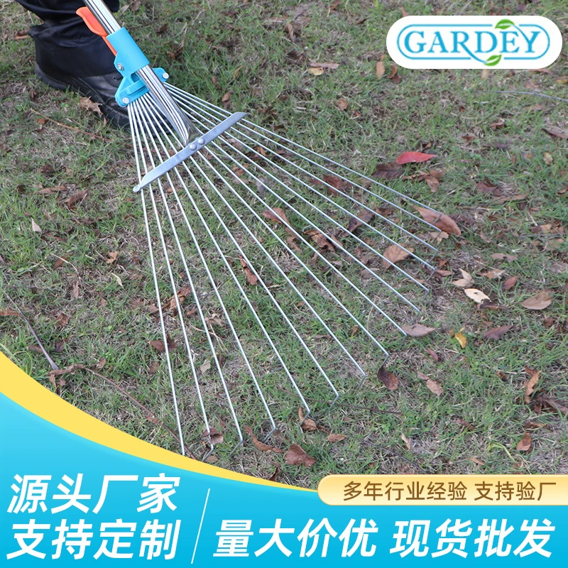 Грабли для травы из нержавеющей стали, телескопические грабли, грабли для листьев, двухсекционные телескопические грабли из стальной проволоки 1 т, телескопические грабли
