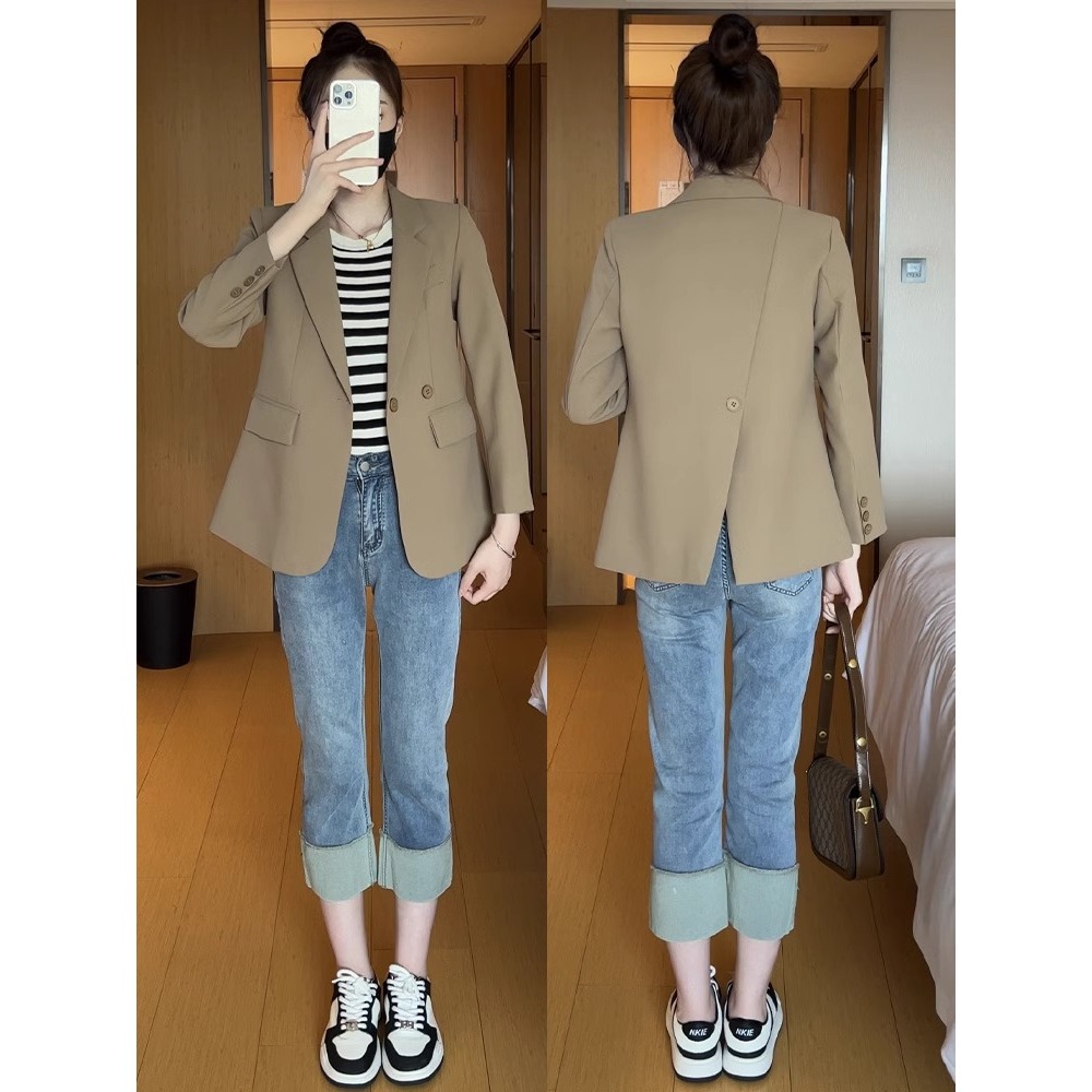 Comfortable Spring Korean Style Suit Jacket Women's High Sense Black Women's Jacket Fashion Casual All-match Professional A3136