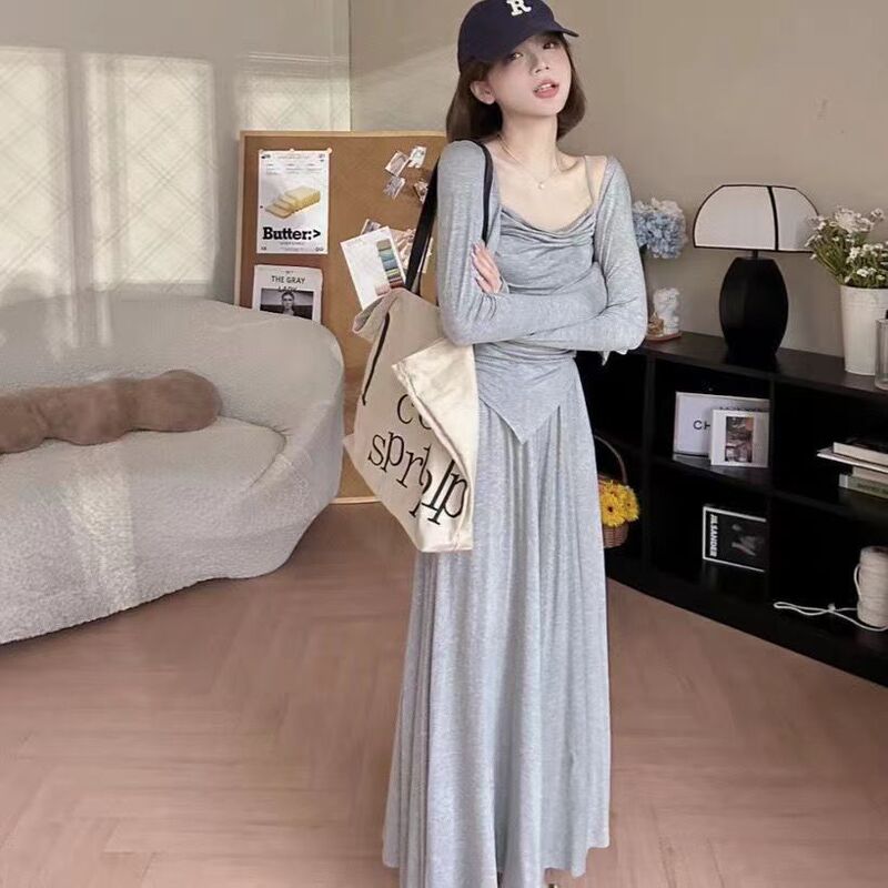 欧美跨境亚马逊开衫慵懒风显瘦遮肉开衫吊带+休闲半身裙三件套装|undefined