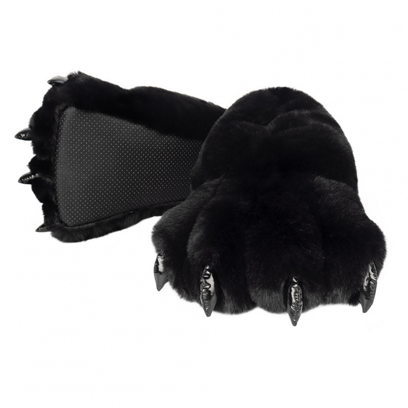 Dropshipping Plush Bear Paw Slippers, Bear Claw Shoes for Autumn and Winter, Indoor Animal-Shaped Non-Slip Warm Cotton Slippers