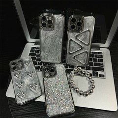 高級感立體電鍍愛心手鍊適用iphone15promax手機殼13蘋果14新款12