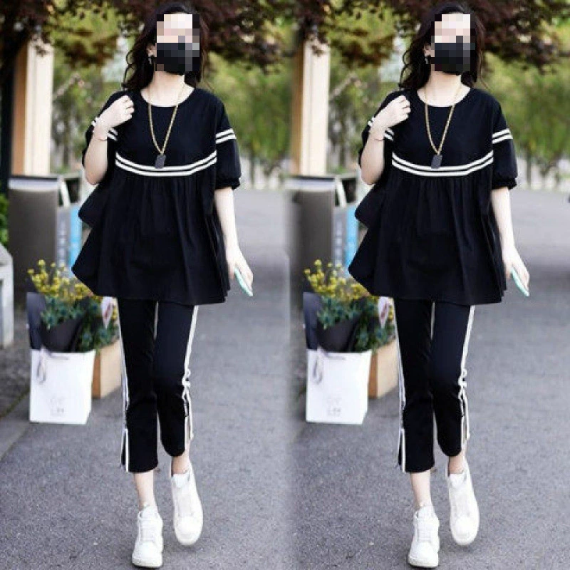 Спортивный костюм больших размеров для женщин 2025, новый корейский стиль, свободный и стильный, стройнящий повседневный спортивный костюм для женщин, комплект из двух предметов