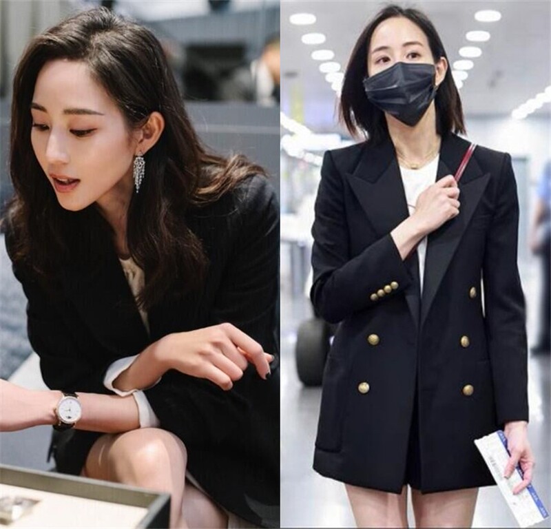 Zhang Junning Stars Double-breasted Suit Jacket Women's Spring and Autumn Hong Kong Flavor Loose Casual Black Small Suit Western Style