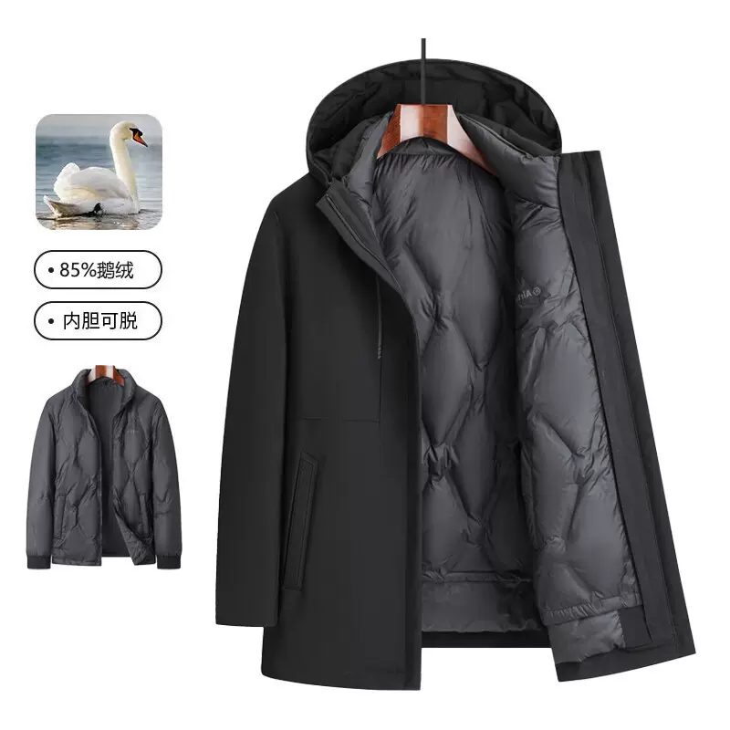 有质检！85%鹅绒中老年男士脱卸鹅绒服三合一脱卸羽绒服商务外套
