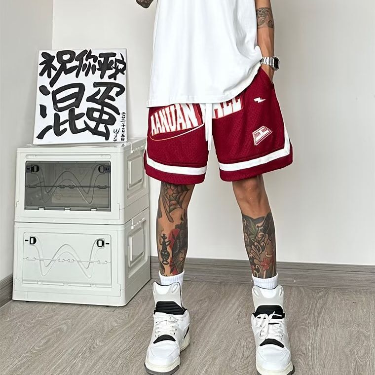 Summer New Trendy Brand American Letter Printed Five-point Basketball Sports Pants Men's Loose Casual All-match Mesh Shorts
