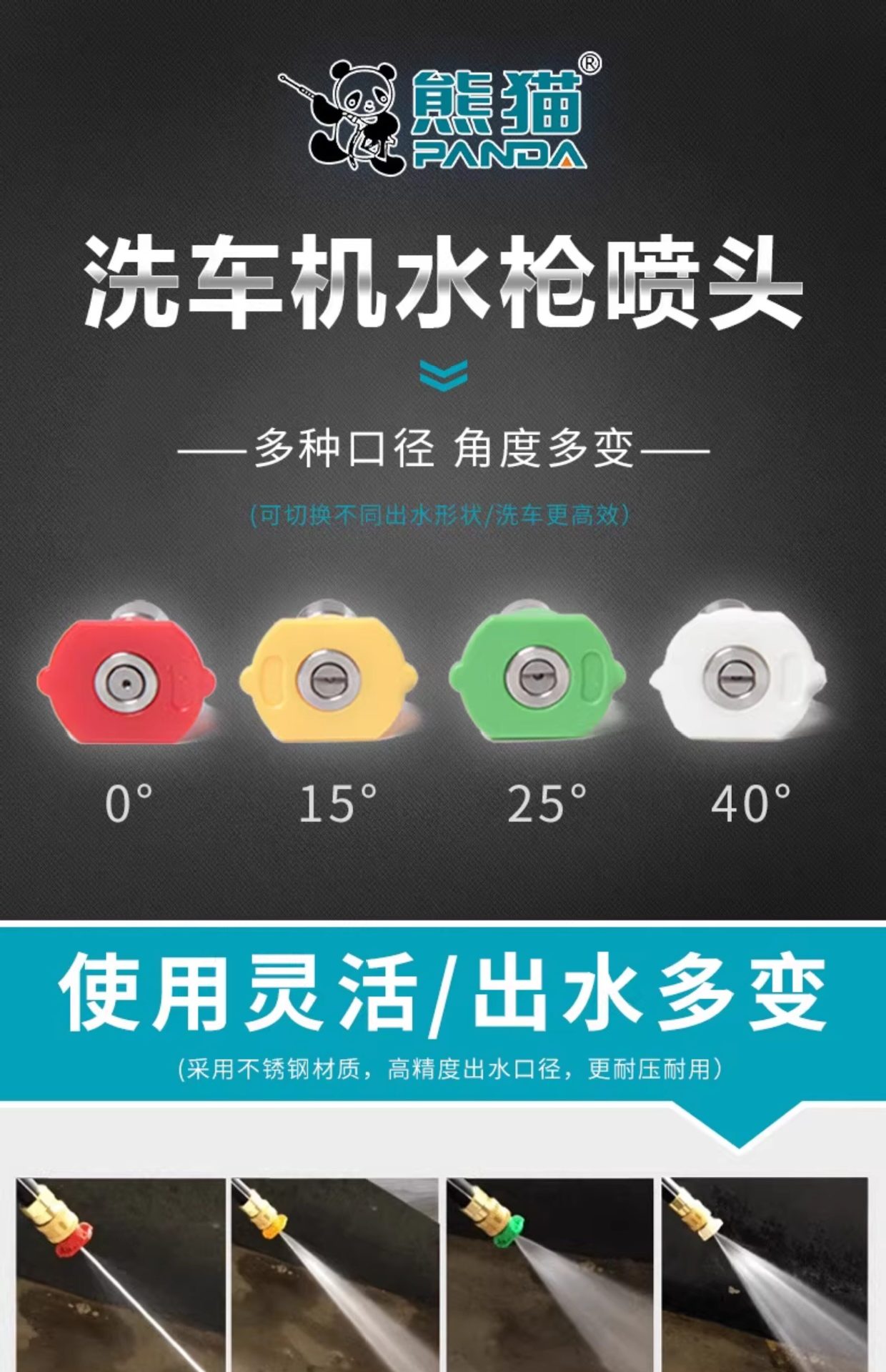 Panda high-pressure washer nozzle spray head gun tip car washer accessories quick-connect 70-degree 80-degree 85-degree 90-degree