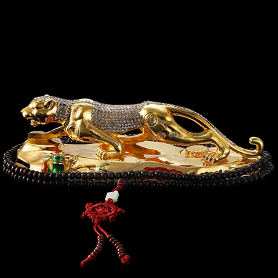 Diamond-embedded leopard car perfume | Car ornaments - 21cm-alloy-base-full-of-diamond-leopard-216-wooden-beads