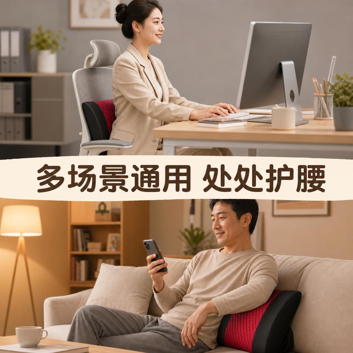 Car lumbar support cushion, designed to provide support for the lower back while driving, made with memory foam for comfortable, breathable support, reducing fatigue during long drives