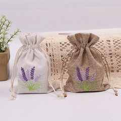 模造麻刺繍キャンバスバッグラベンダー収納巾着ポケットジュエリーオブジェクト包装麻バッグクロスボーダー卸売