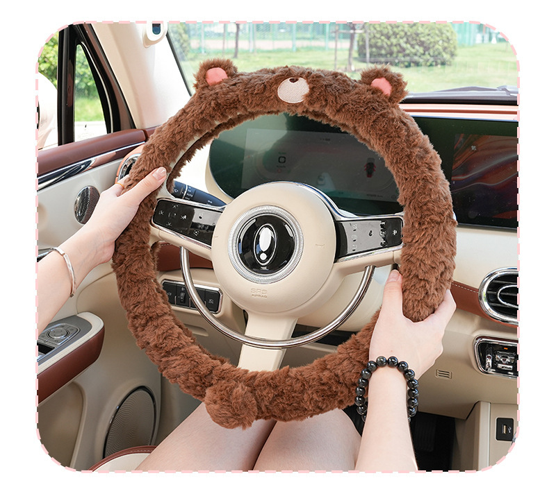 Car Steering Wheel Cover Winter Plush Warm Cartoon New Style Protective Handlebar Cover Cute Non-Slip Universal Female Handlebar Cover
