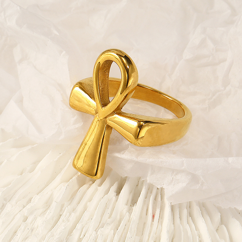 8g Weight Real Gold Plated Plating Material Rings Classification Real Gold Plated Cross 304 Stainless Steel Streetwear Waterproof Non Tarnish Rings