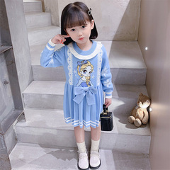 Girls' Knitted Dress, Winter Collection: Fleece-Lined, Thickened Pleated Woolen Princess Dress—Stylish Children's Cotton Sweater Dress