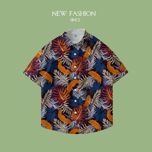 Hawaiian Shirt Men's Beach Full Print Five-point Short-sleeved Seaside Sanya Vacation Thin Jacket Thai Flower Shirt Trendy