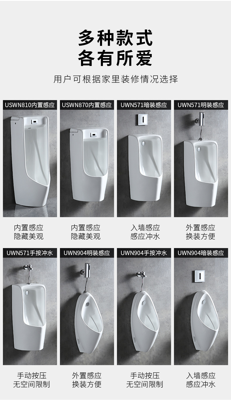 Engineering Urinal 904 Wall-mounted fully automatic sensor urinal, men's ceramic urinal, adult urinal Specification drawing