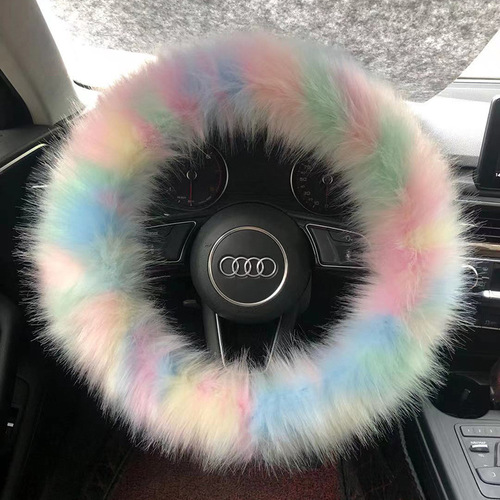 Colorful Steering Wheel Cover Fox Fur Style New Model Long Plush Car Steering Wheel Warmth Set Cross-border Supply