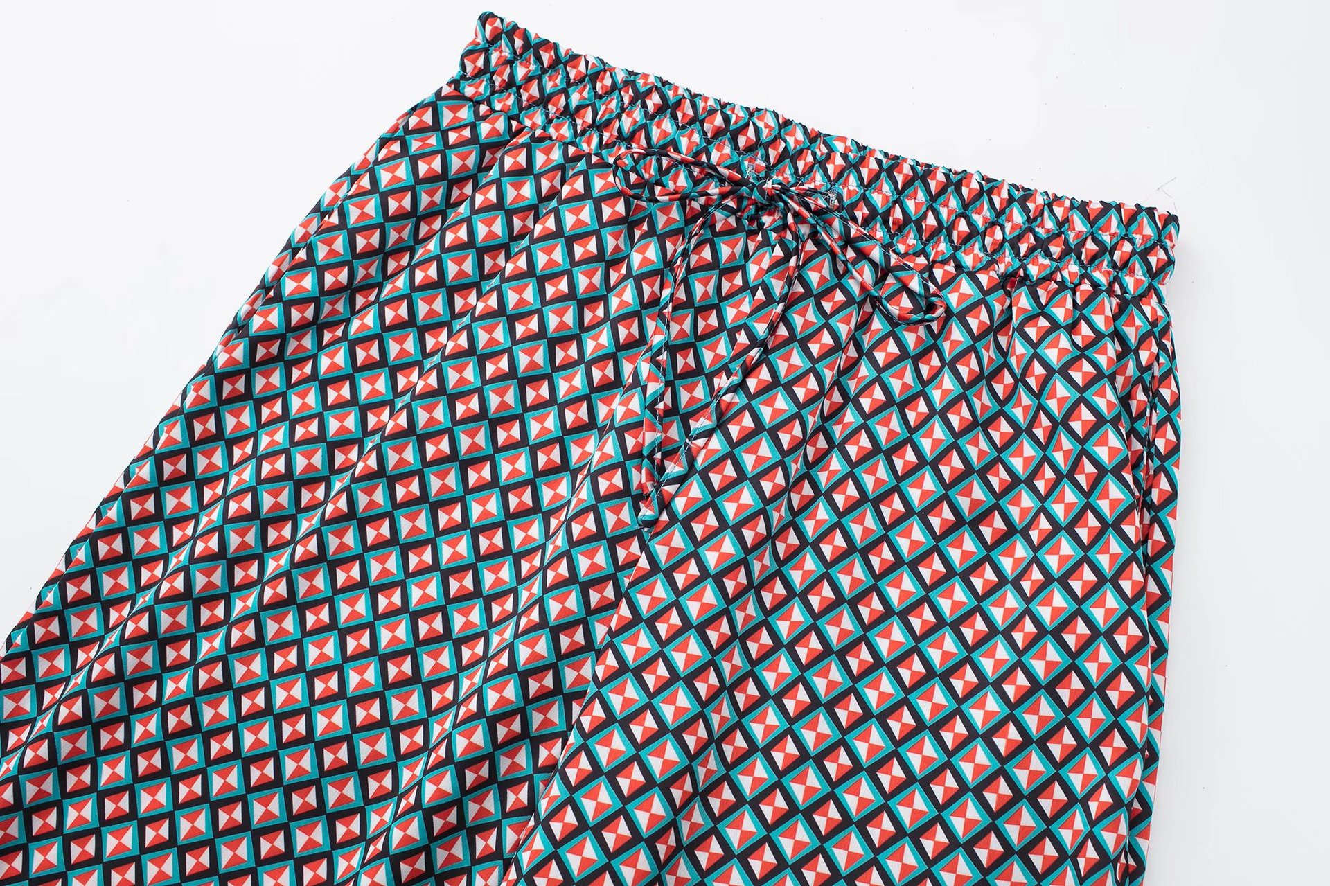 Geometric Printing Straight wide-leg high waist lace-up Pants NSAM131048