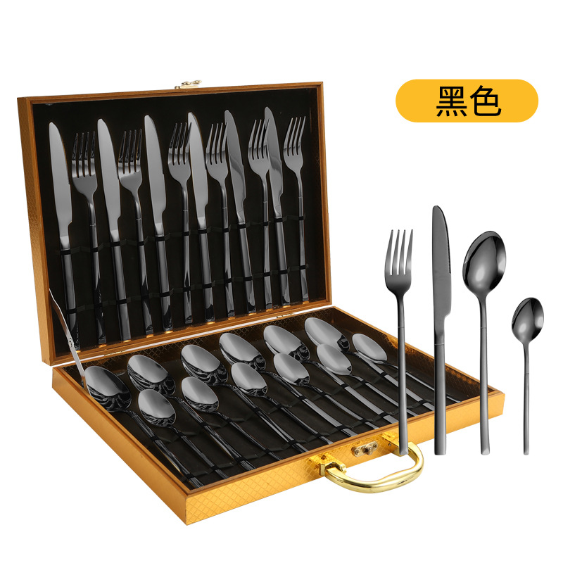 Amazon Venta caliente vajilla de acero inoxidable 24 piezas traje transfronterizo producto Caballero 4 piezas principales cuchillo de comida occidental, tenedor y cuchara traje