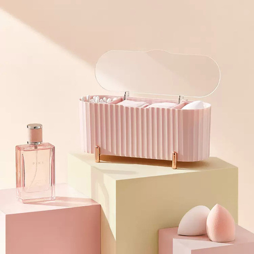 Desktop dust-proof makeup cotton storage box electroplated lidded makeup remover cotton makeup egg compartment storage box