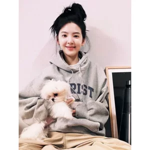 章若楠同款连帽卫衣女25新款美式宽松加绒休闲风小个子显瘦上衣