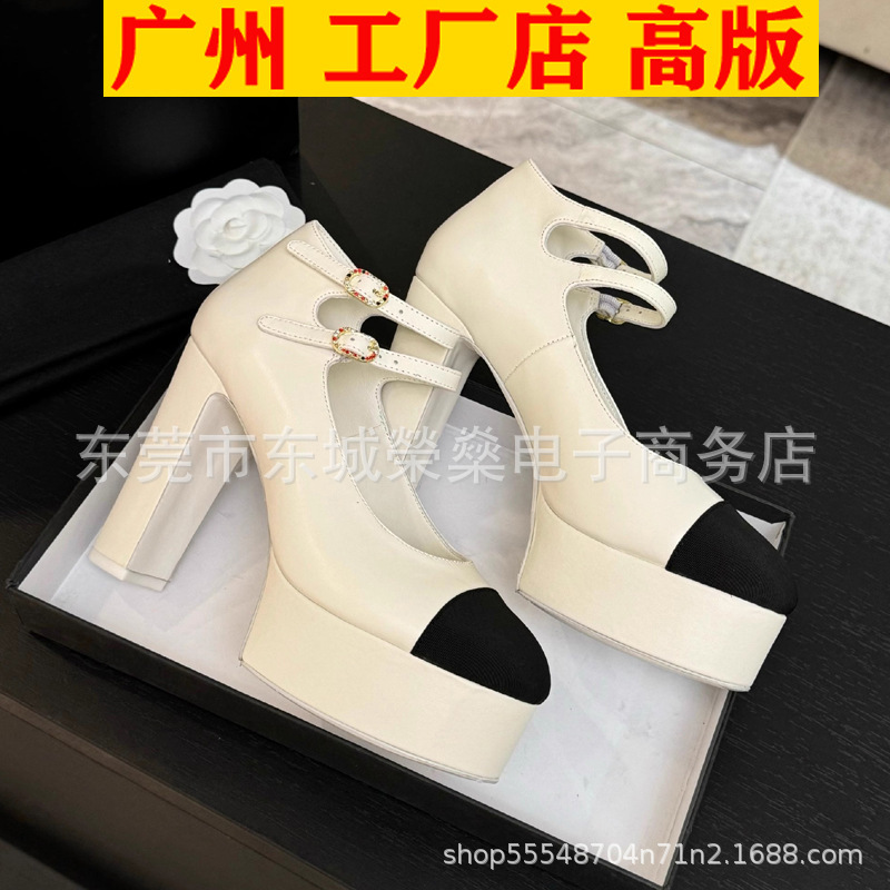 2025 Spring and Autumn New Genuine Leather Thick-Soled Waterproof Platform High Heels Double Buckle Fashion Versatile Mary Jane Women's Shoes