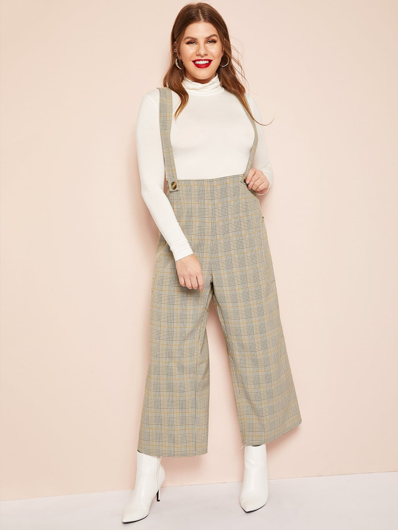 plus size checked suspender trousers Nihaostyles wholesale clothing vendor NSCX72544