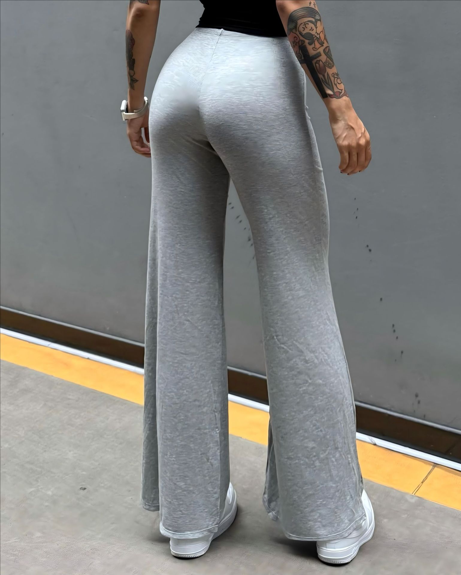 Pantalón perezoso que muestra la elasticidad de la cadera, enorme y cómodo drapeado, cintura pequeña pura, yoga recto, fitness, pantalones deportivos de ocio, mujeres