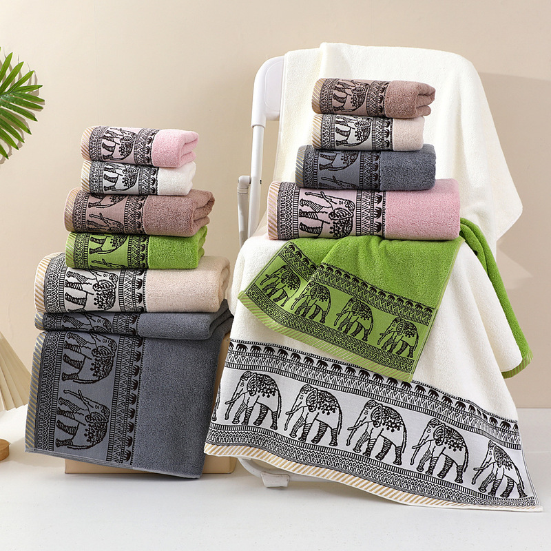 Cross-Border Pure Cotton Elephant Towel and Small Bath Towel Set, Custom-Made Export Pure Cotton Towel and Bath Towel Set Cross-Border Pure Cotton Elephant Towel and Small Bath Towel Set, Custom-Made Export Pure Cotton Towel and Bath Towel Set