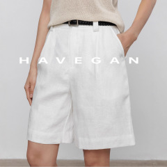 与间HAVEGAN/慵懒风通勤夏季亚麻休闲短裤2025新款气质宽松五分裤