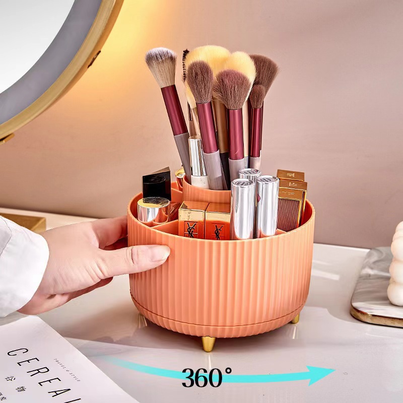 Caja de almacenamiento de cosméticos 360 grados giratoria doméstica dormitorio cubierta de tocador lápiz labial ceja pincel de maquillaje barril de almacenamiento
