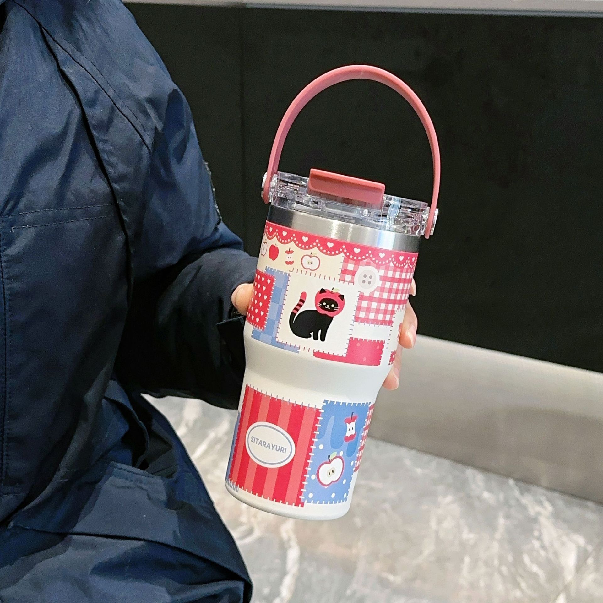 SITARAYURI doble bebida refrescante portátil 3D de dibujos animados taza de hielo de acero inoxidable de gran capacidad taza de aislamiento térmico portátil taza de coche image 11