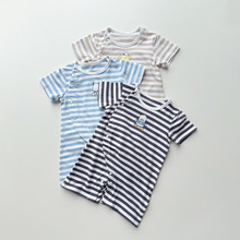 日系童装80-95婴儿夏季短袖平角哈衣爬服卡通宝宝纯棉连体侧开扣