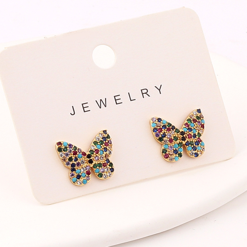 Retro Butterfly Copper Ear Studs Inlay Zircon Copper Earrings