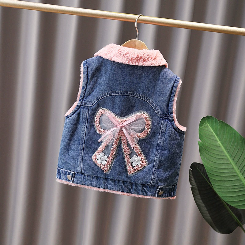 Winter children's denim demi-season down jacket girl's, western style, increased thickness