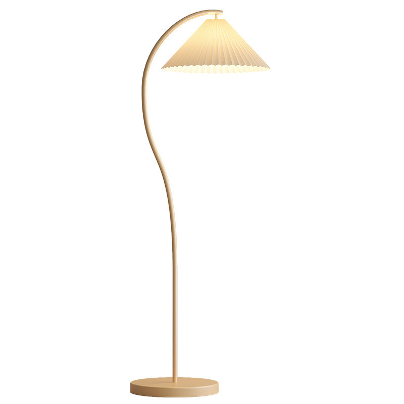 Lámpara de pie Vintage Crema retro francesa Sala de estar Dormitorio Lámpara de mesa vertical Lámpara de ambiente plisada de estilo japonés