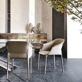 意大利设计师餐椅简约轻奢家用马鞍皮椅子北欧高端样板间洽谈椅