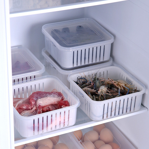 Thickened Home Refrigerator Preservation Box Kitchen Fruit and Vegetable Storage Box Food Seal Freezing Cover with Drainage Storage Box